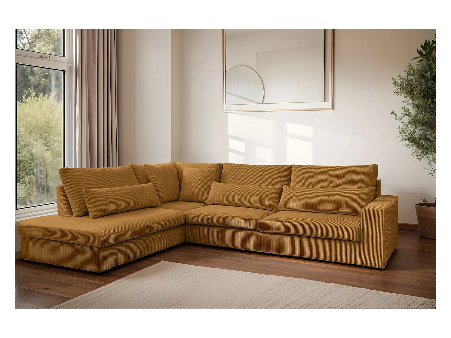 Canapé d'angle en L SVEN tissu Poso couleur moutarde Gauche