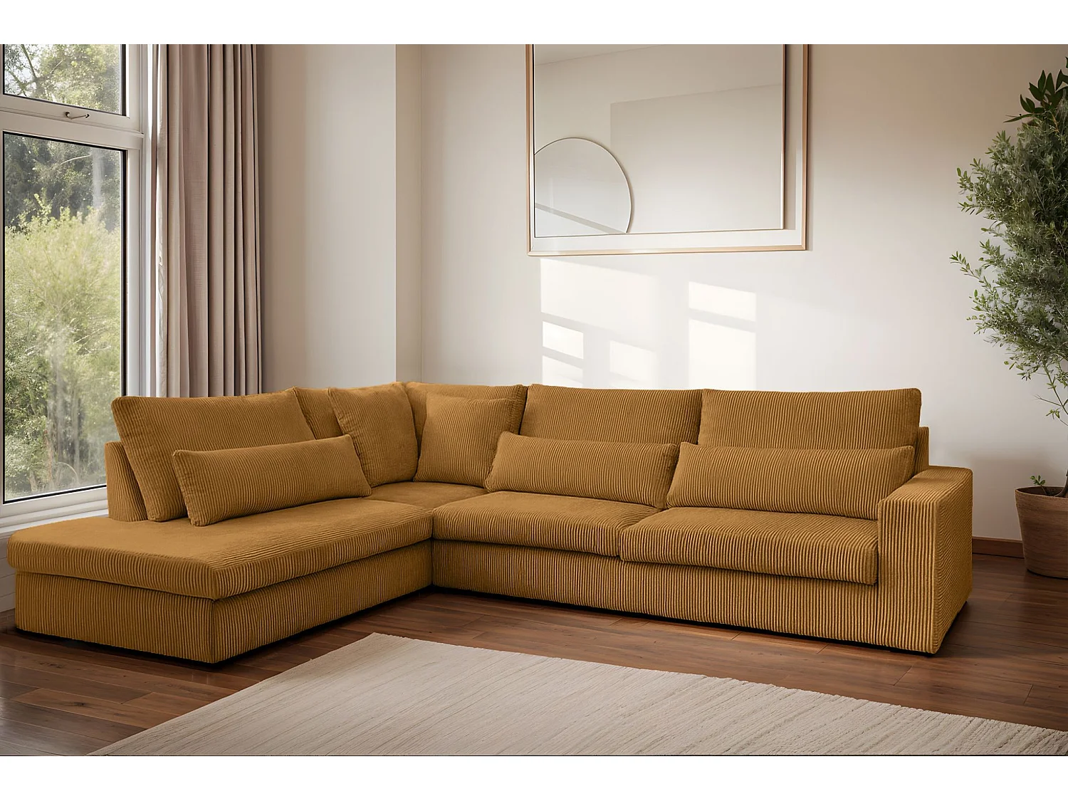 Canapé d'angle en L SVEN tissu Poso couleur moutarde Gauche