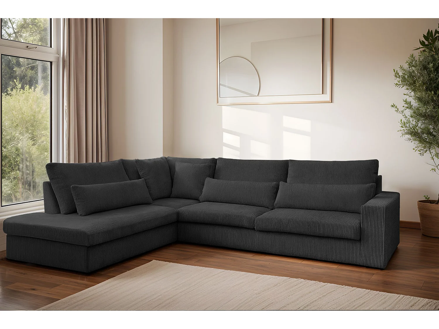 Canapé d'angle en L SVEN tissu Poso Graphite Gauche