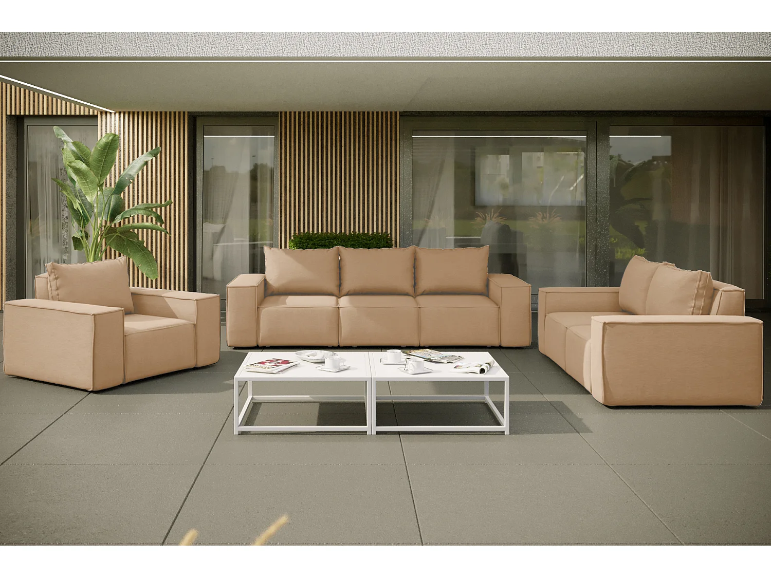 Salon de jardin 3+2+1 SUN, tissu ARTICLE, Cappuccino