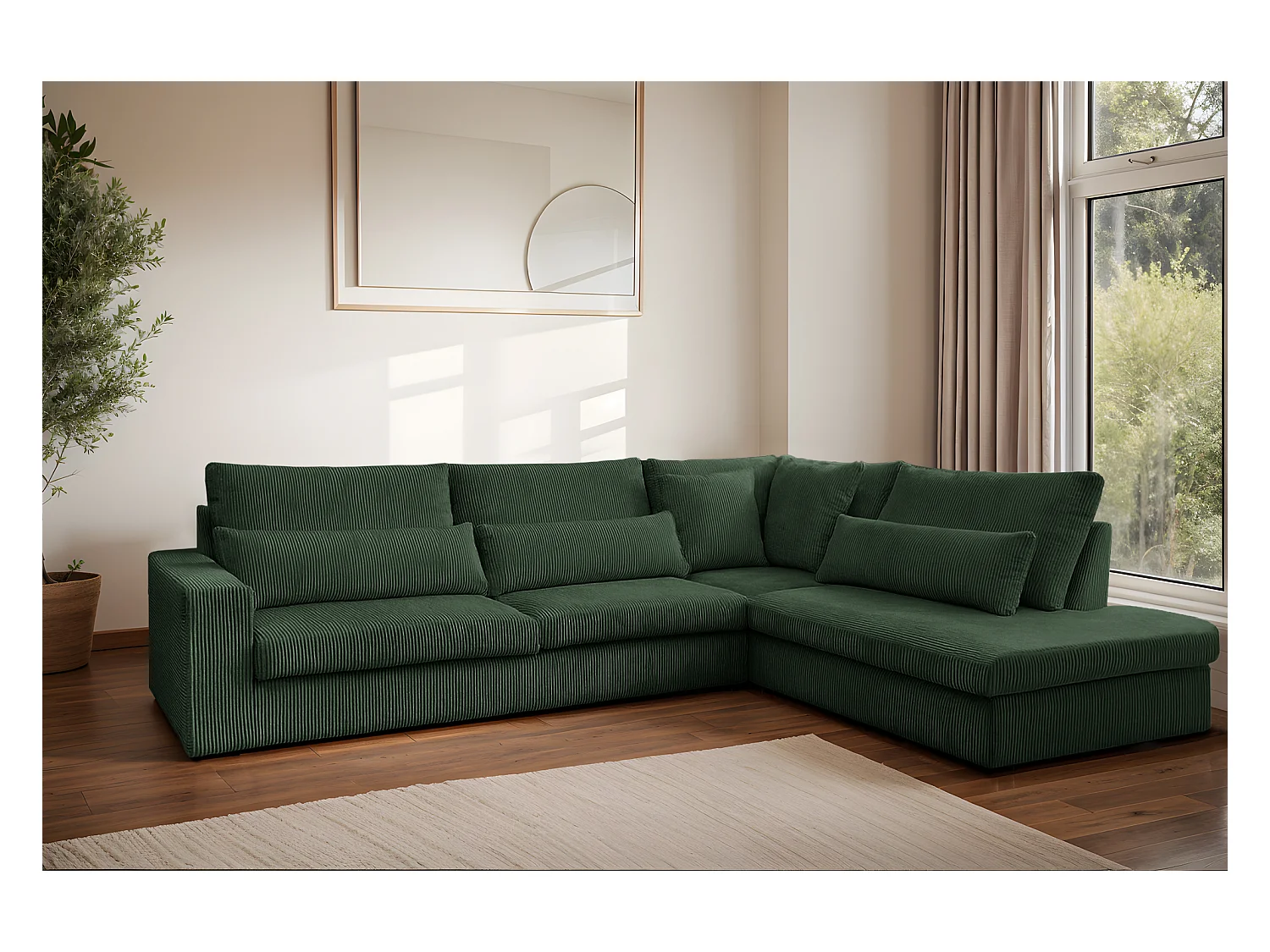 Canapé d'angle en L SVEN tissu Poso Vert Droite
