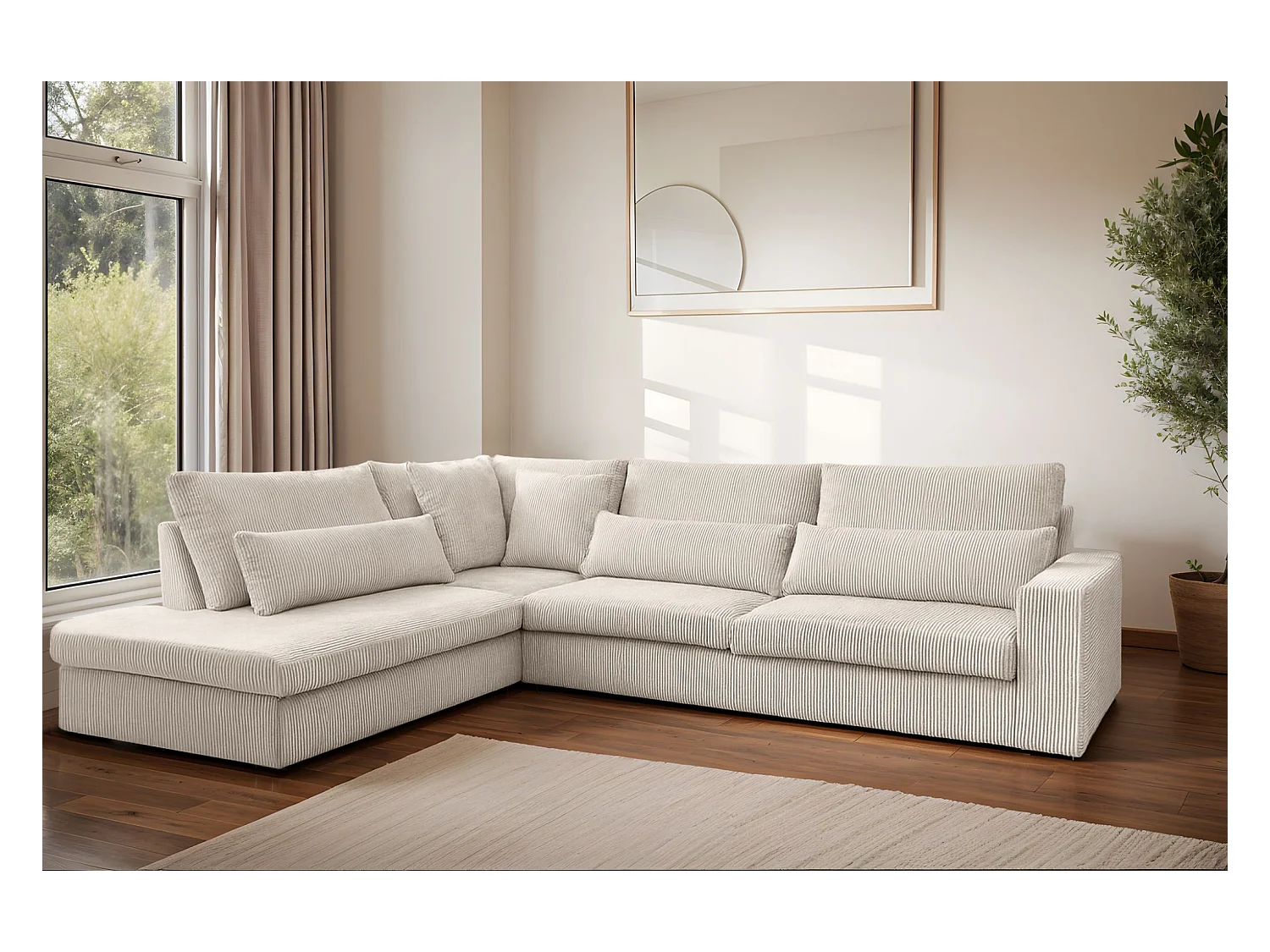 Canapé d'angle en L SVEN tissu Poso Beige Gauche