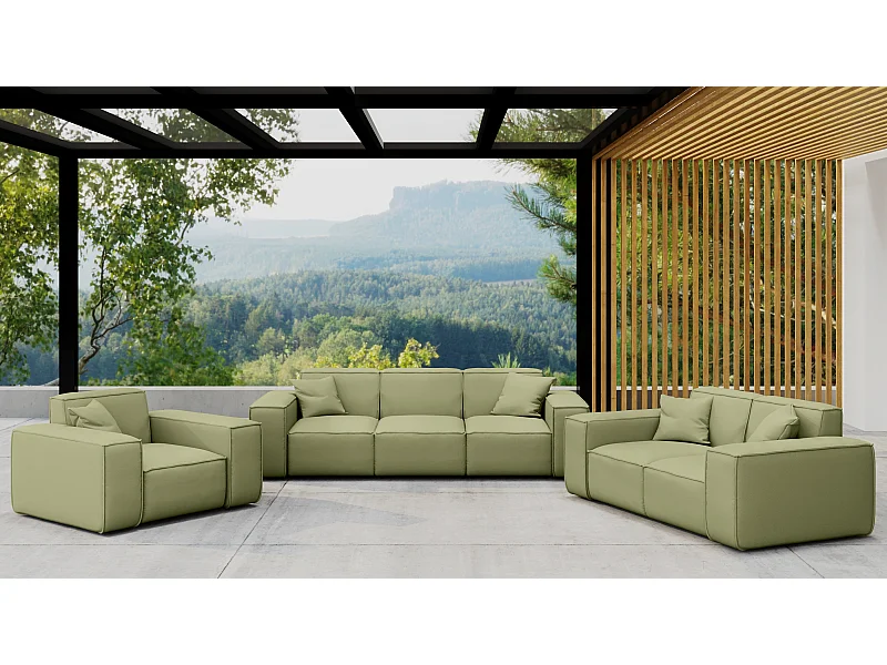 Salon de jardin 3+2+1 MALIBU, tissu ODYSSEY, vert clair