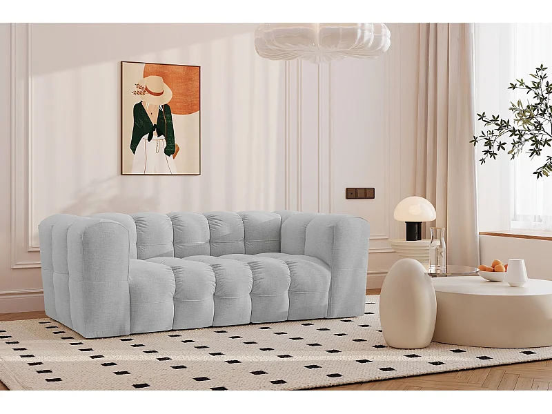 Sofa 2-Sitzer, Komfort Couch BALOO, stoff Schenille, Hellgrau