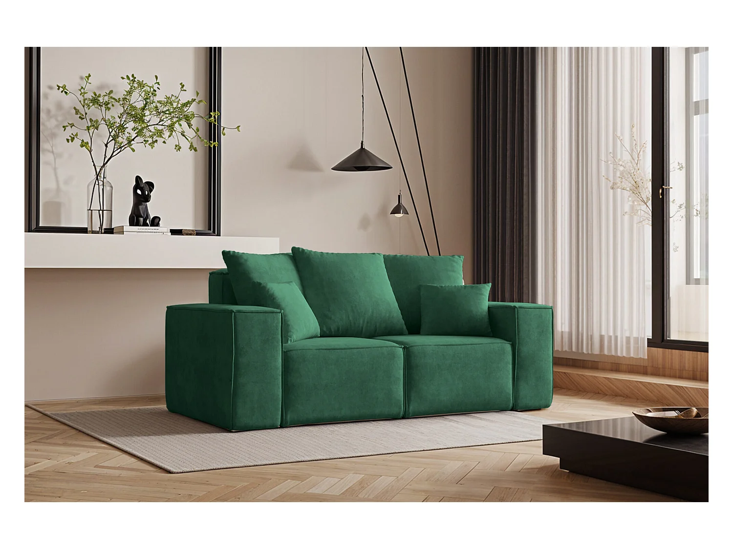 Canapé deux places ELLA, tissu Noel, vert