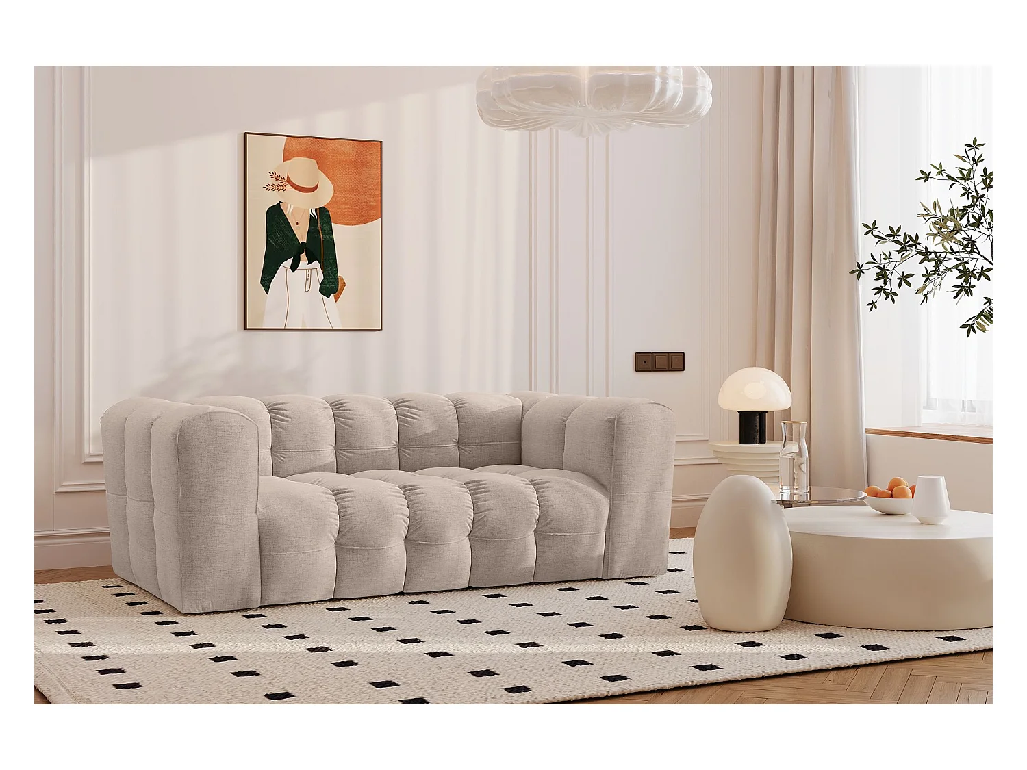 Sofa 2-Sitzer, Komfort Couch BALOO, stoff Schenille, Beige