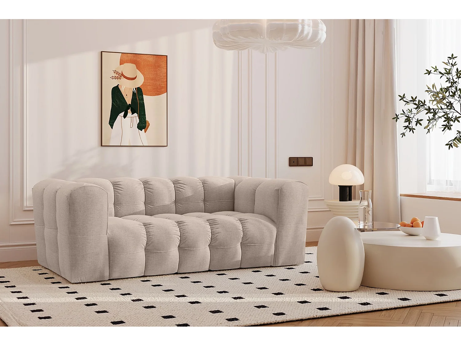 Sofa 2-Sitzer, Komfort Couch BALOO, stoff Schenille, Beige