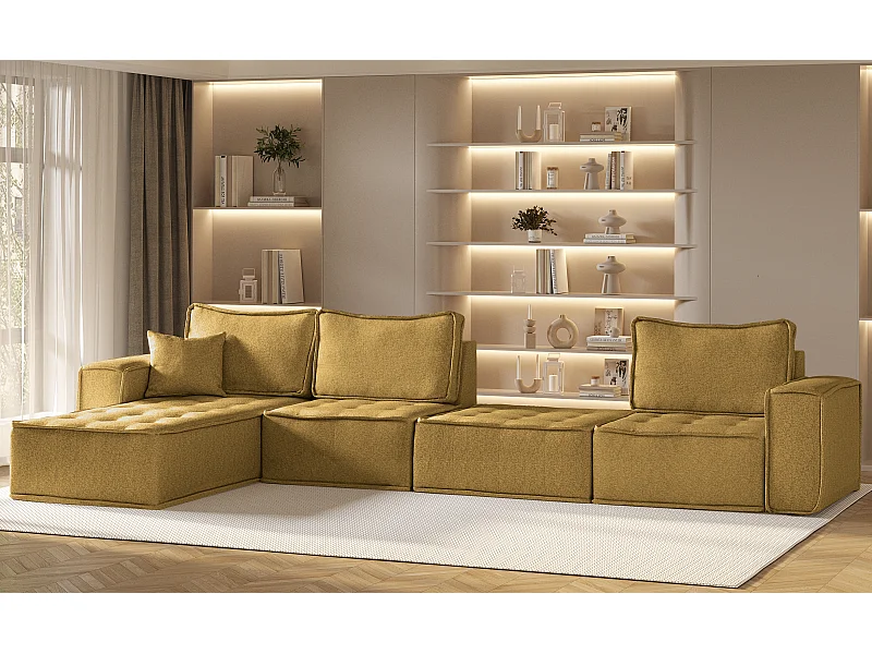 Ecksofa Bohoo XL L-form, Stoff Raven, Gelb, Links