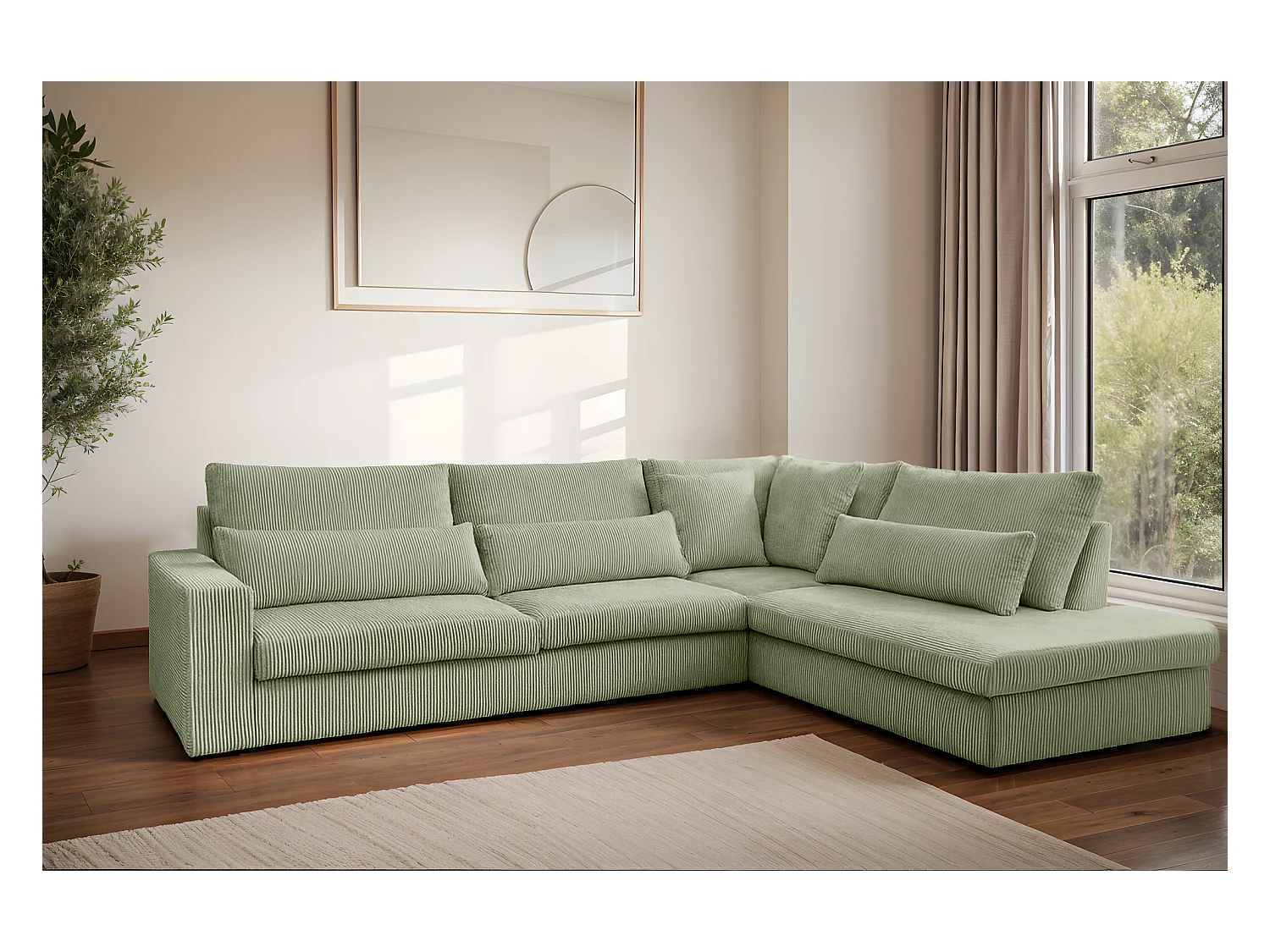 Canapé d'angle en L SVEN tissu Poso vert clair droit
