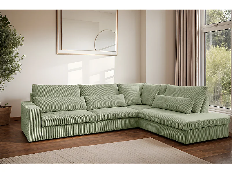 Divano angolare a L tessuto SVEN Poso verde chiaro a destra