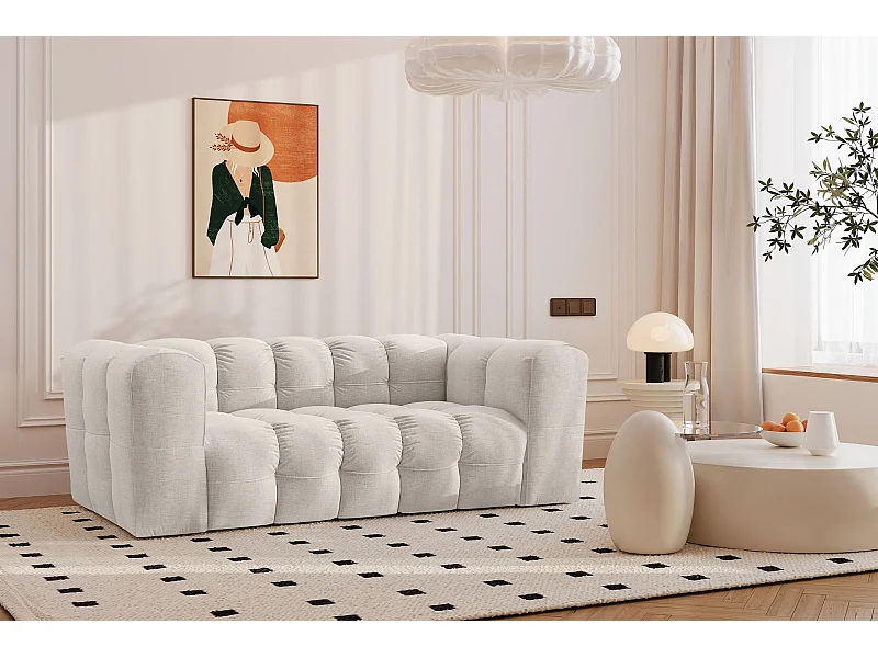 Sofa 2-Sitzer, Komfort Couch BALOO, stoff Schenille, Ecru