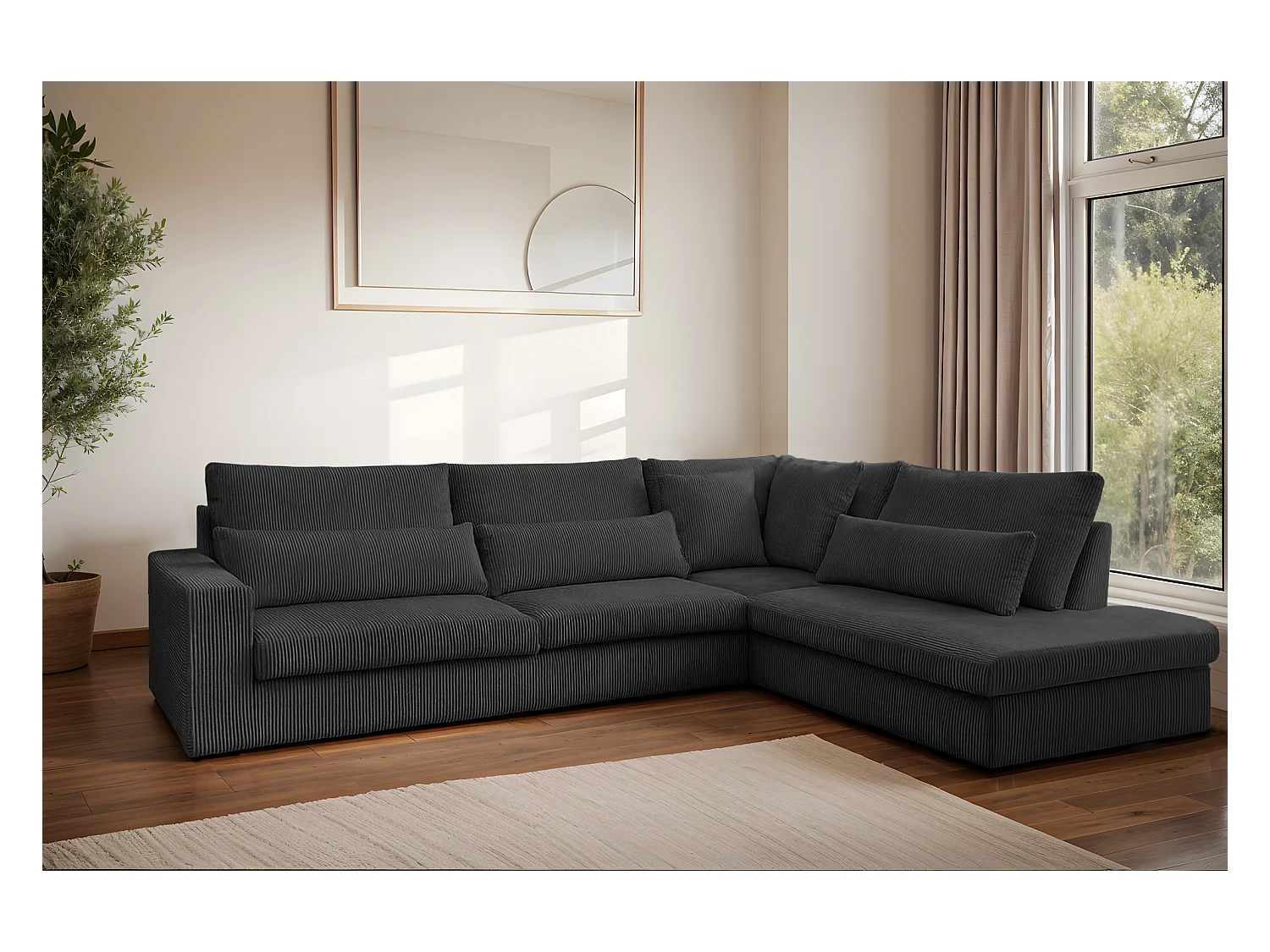 Canapé d'angle en L SVEN tissu Poso Graphite Droite