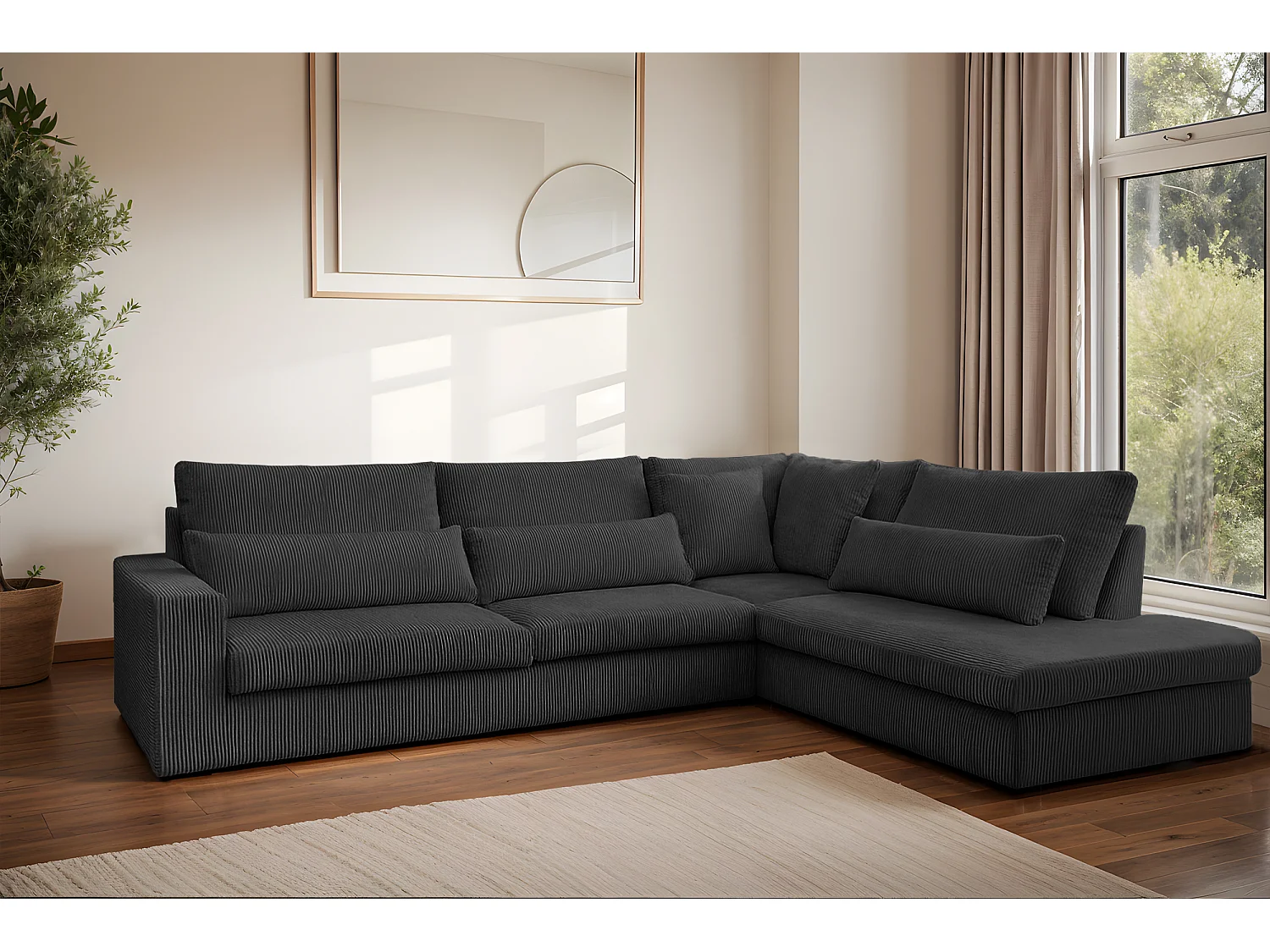 Canapé d'angle en L SVEN tissu Poso Graphite Droite