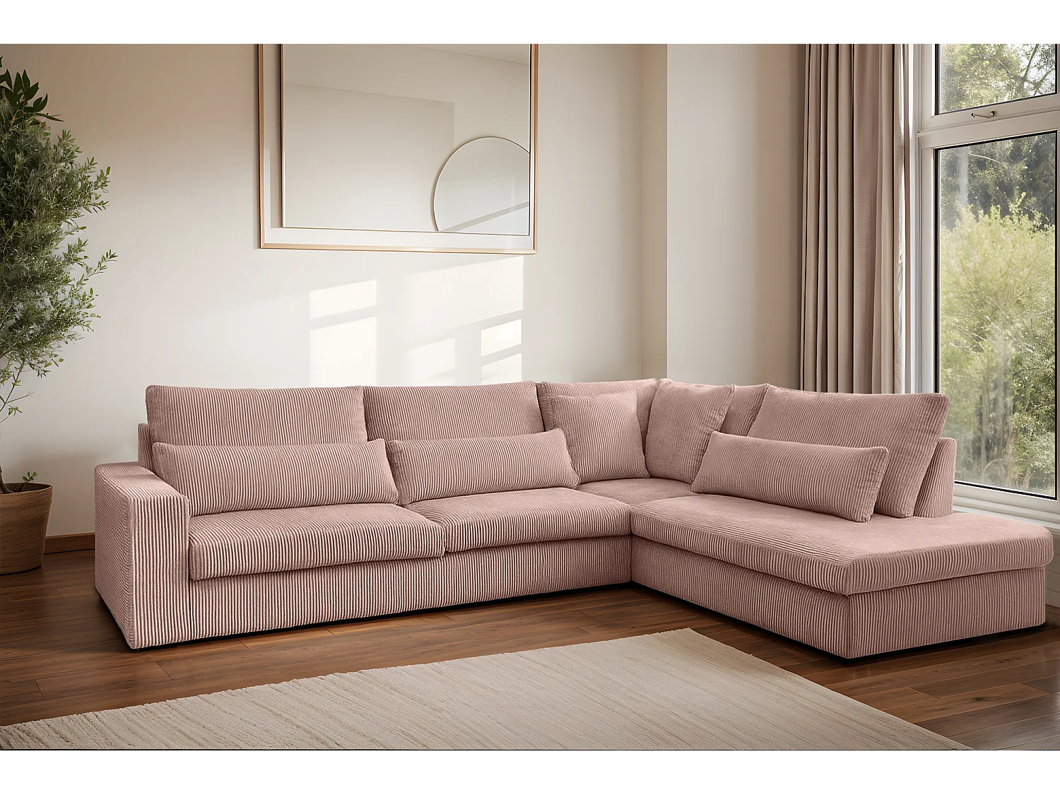Canapé d'angle en L SVEN tissu Poso Rosa droit