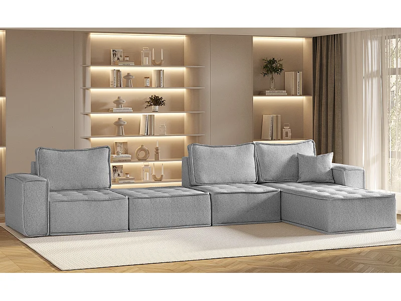 Canapé d'angle Bohoo XL en L, tissu Raven, gris, droit