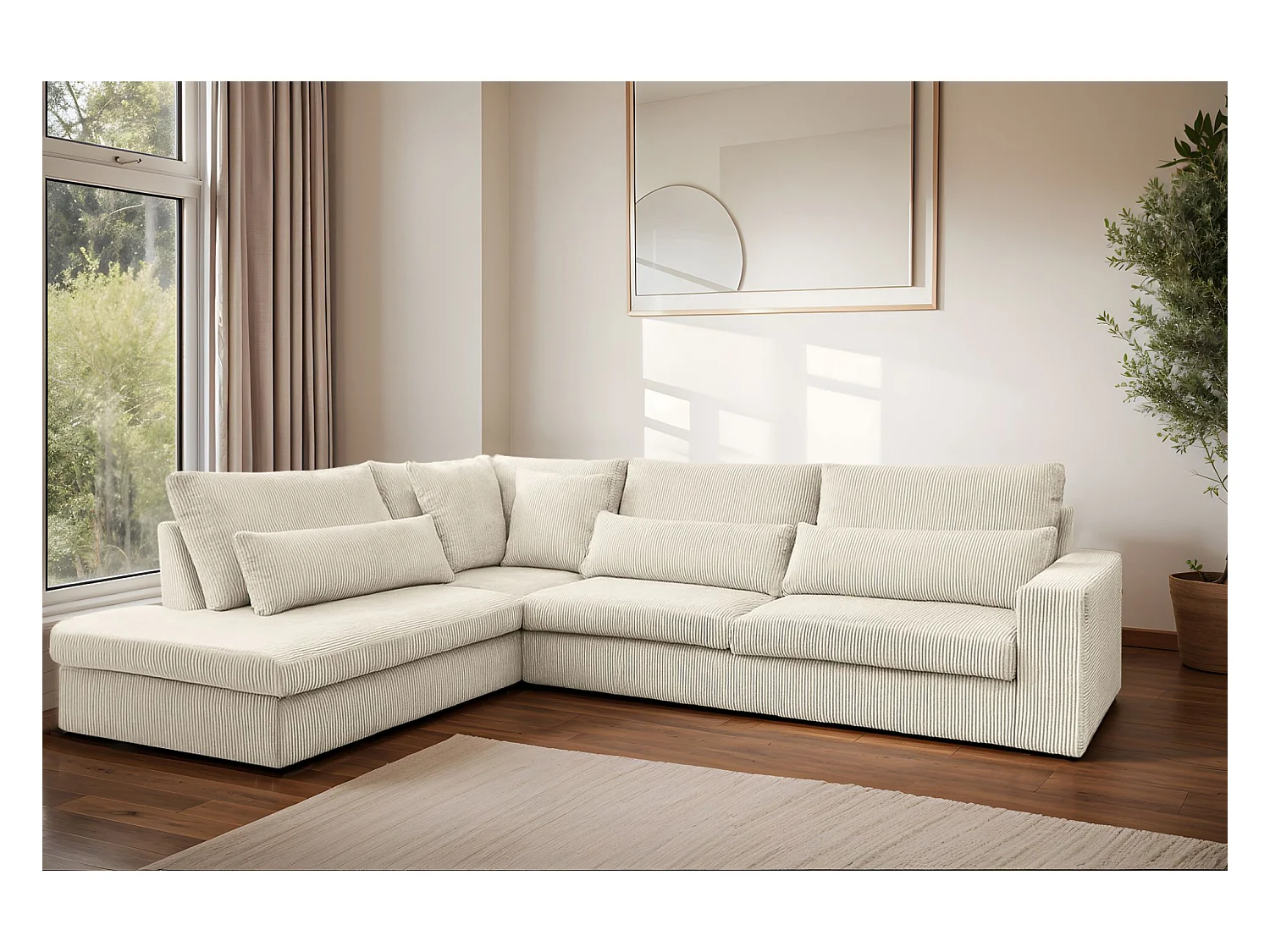 Canapé d'angle L-form SVEN tissu Poso Ecru Gauche
