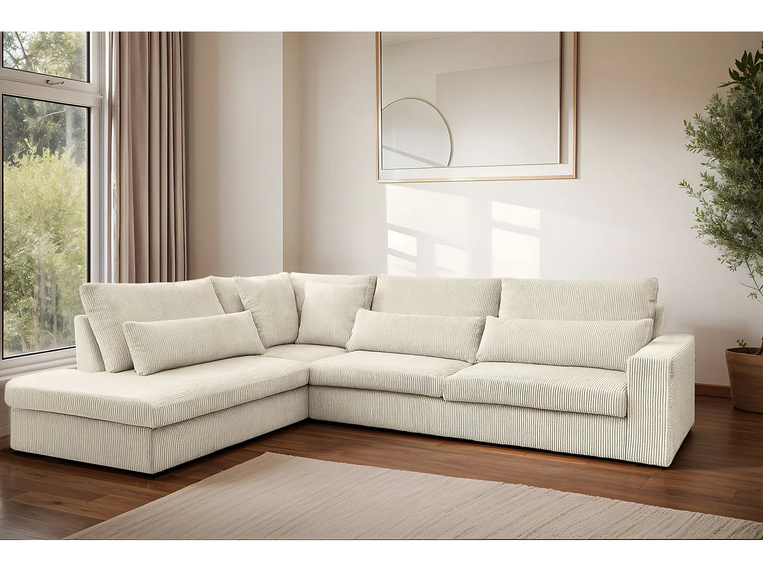 Canapé d'angle L-form SVEN tissu Poso Ecru Gauche