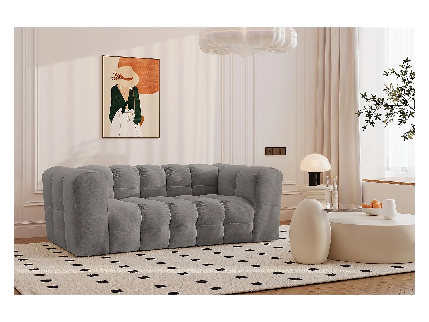 Sofa 2-Sitzer, Komfort Couch BALOO, stoff Schenille, Grau