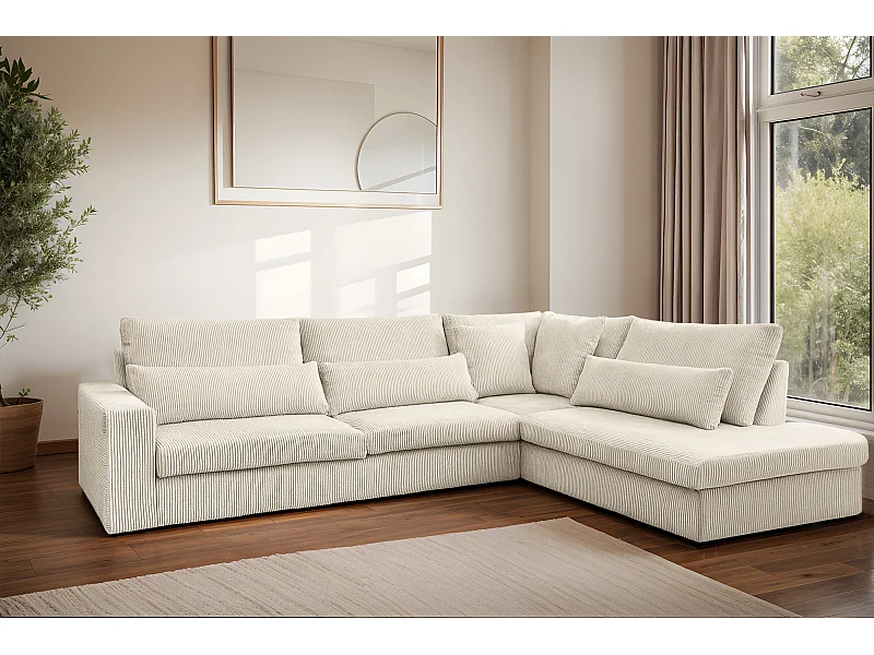 Ecksofa L-Form SVEN Stoff Poso Ecru Rechts