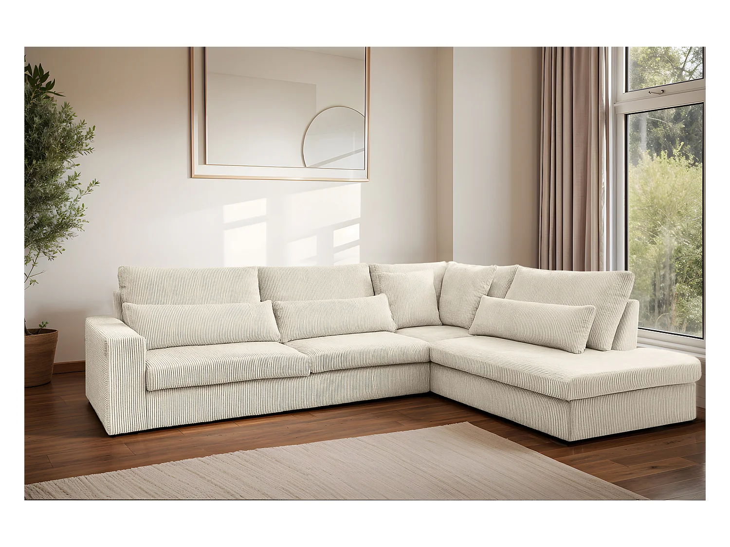 Canapé d'angle en L SVEN tissu Poso Ecru droit