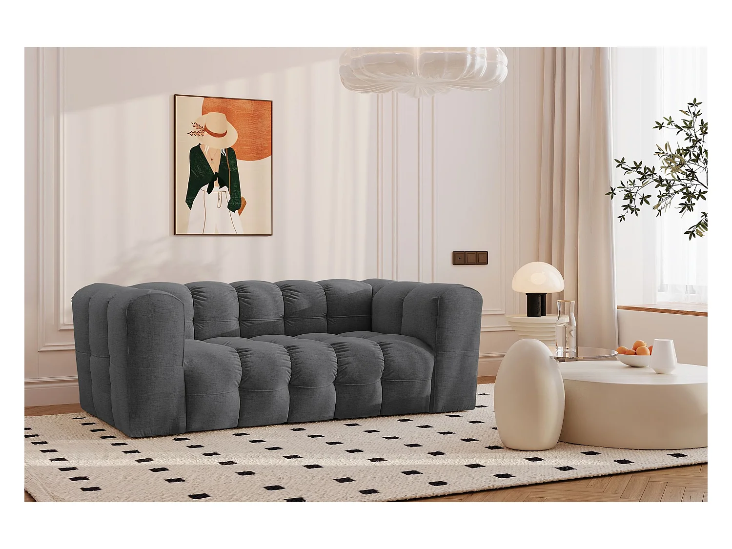 2-zitsbank, comfortbank BALOO, stof Schenille, grafiet