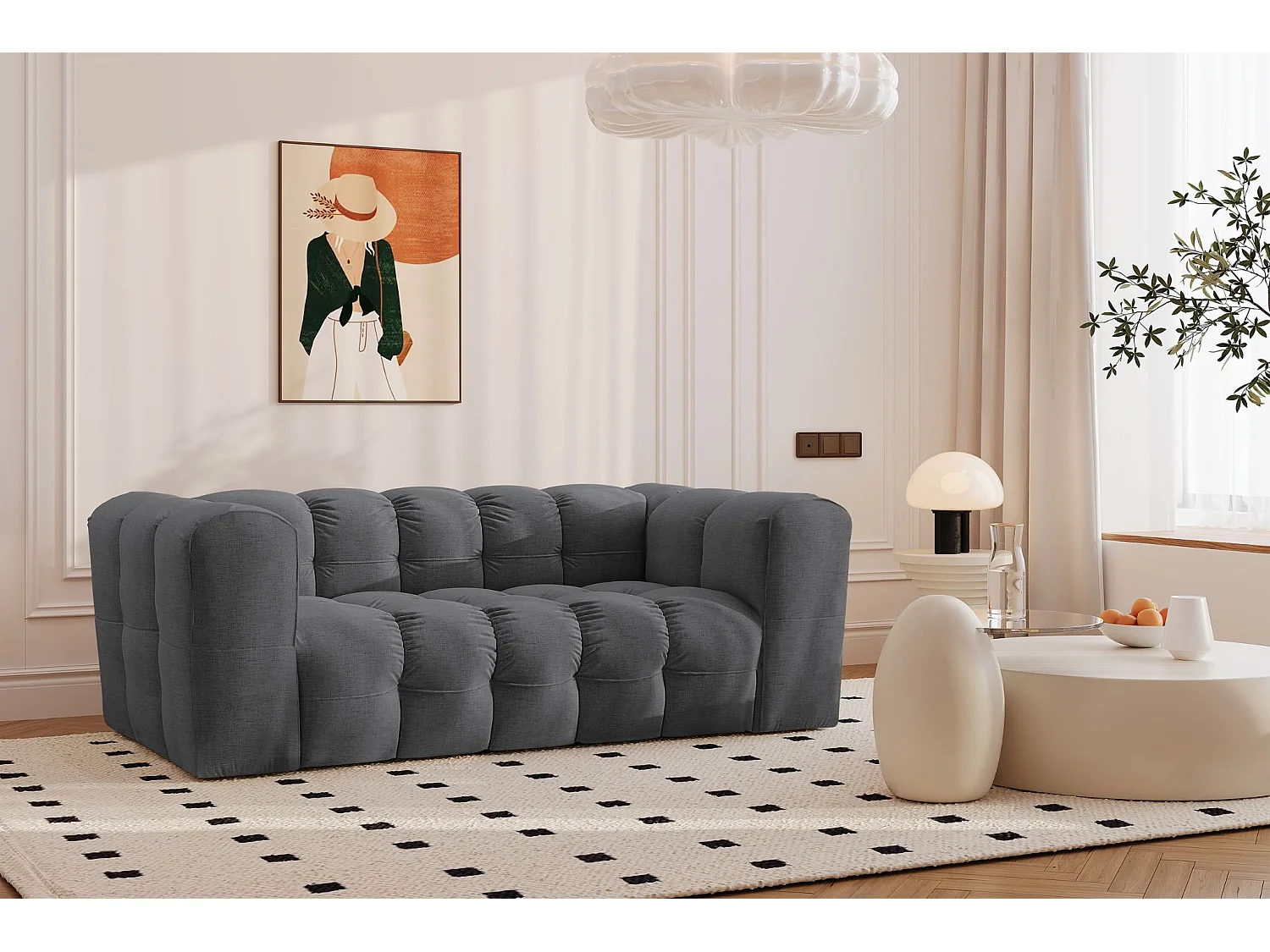 Sofa 2-Sitzer, Komfort Couch BALOO, stoff Schenille, Graphit