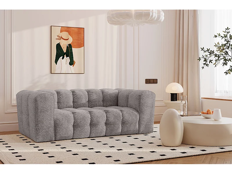 Sofa 2-Sitzer, Komfort Couch BALOO, stoff Schenille & Bouclé, Grau