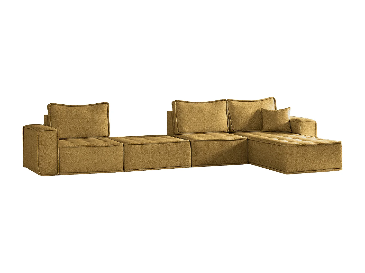 Canapé d'angle Bohoo XL en L, tissu Raven, jaune, droit