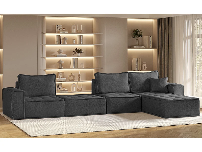 Ecksofa Bohoo XL L-form, Stoff Raven, Graphit, Rechts