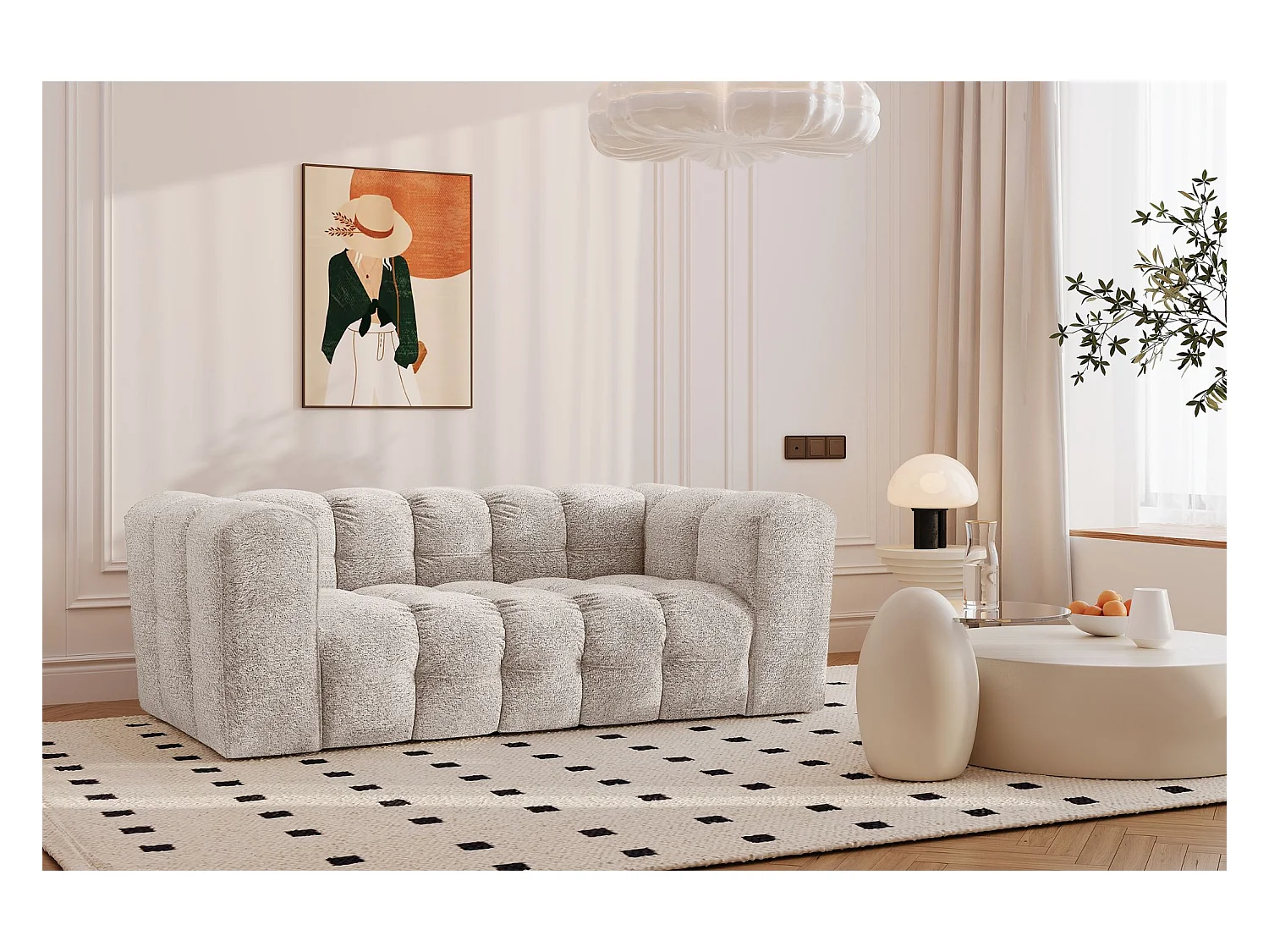 2-zitsbank, comfortbank BALOO, stof Schenille & Bouclé, Ecru