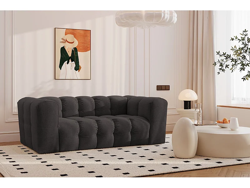 Sofa 2-Sitzer, Komfort Couch BALOO, stoff Schenille, Schwarz