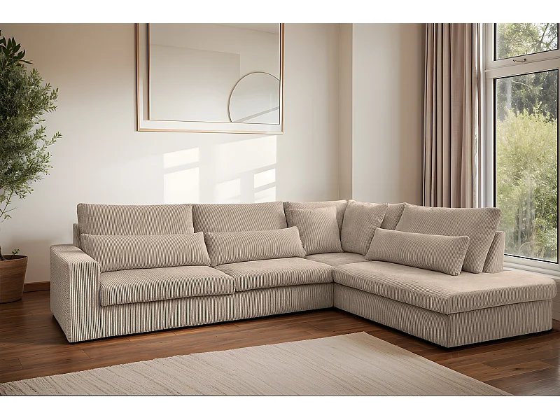 Ecksofa L-Form SVEN Stoff Poso Dunkelbeige Rechts