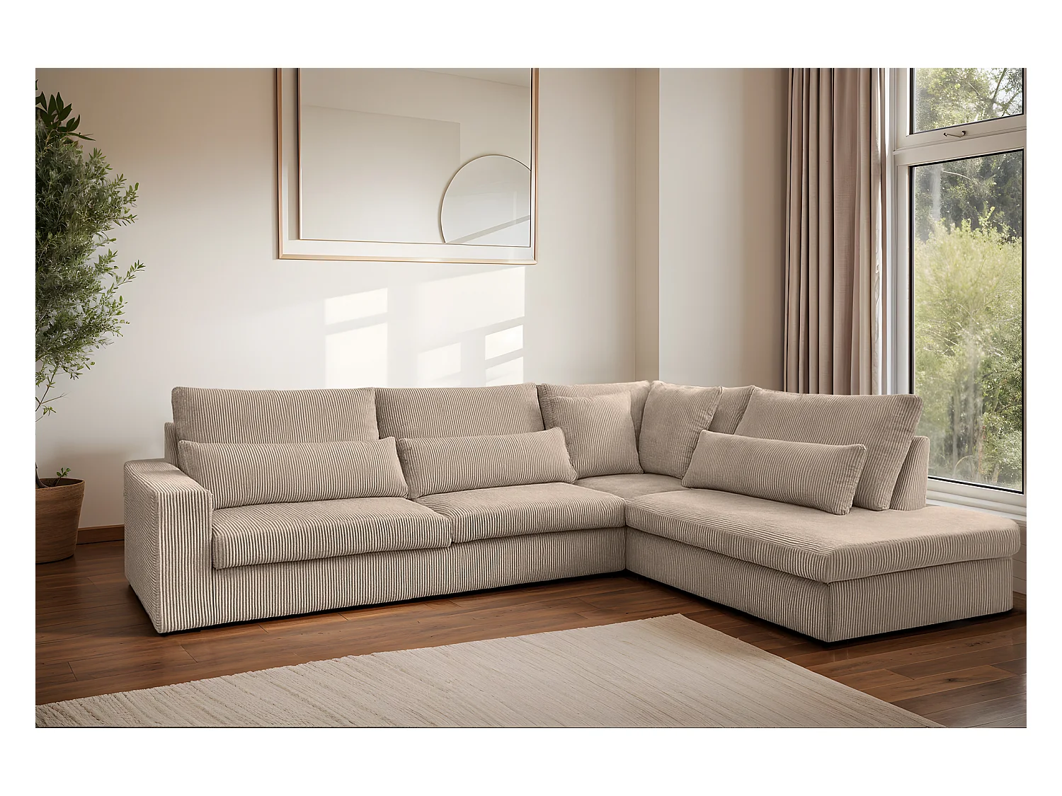 Canapé d'angle en L SVEN tissu Poso beige foncé droit