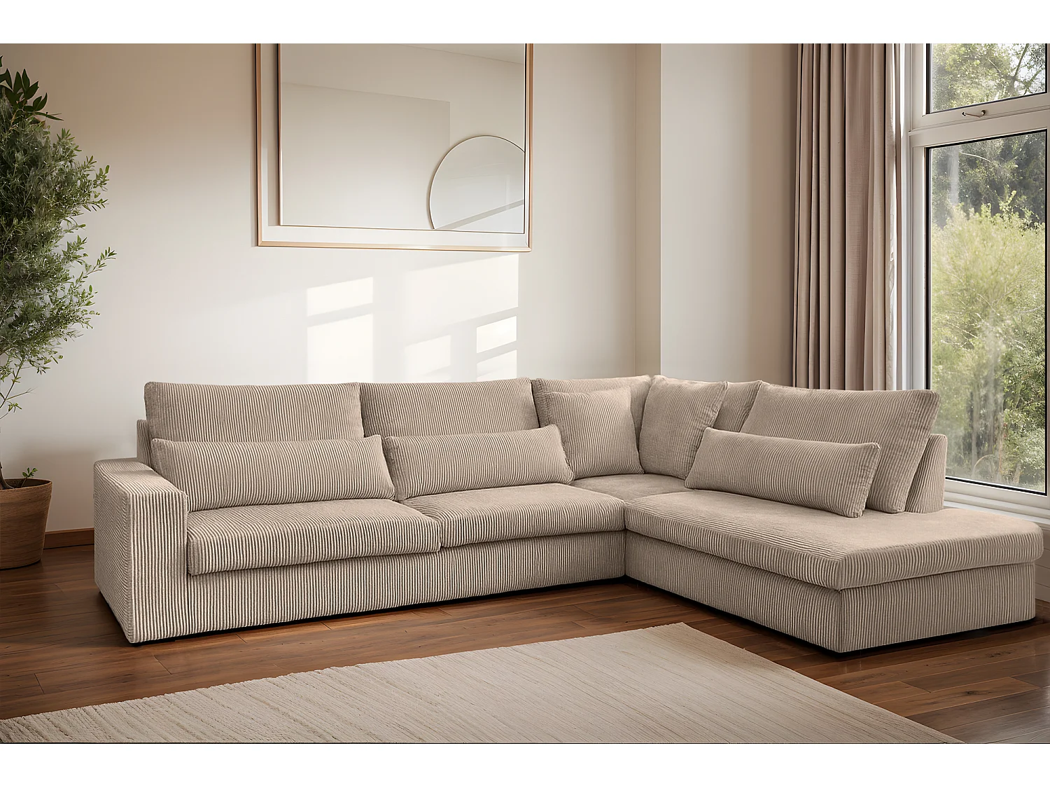 Canapé d'angle en L SVEN tissu Poso beige foncé droit