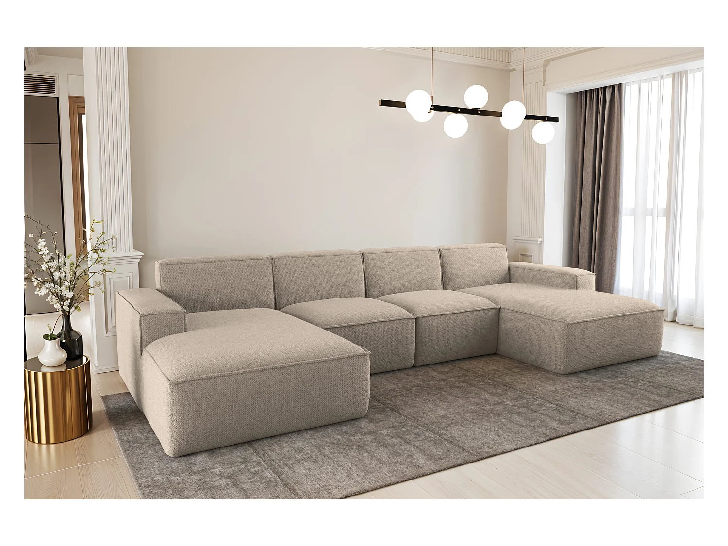 Canapé d'angle en U Siena avec tissu Artico Beige