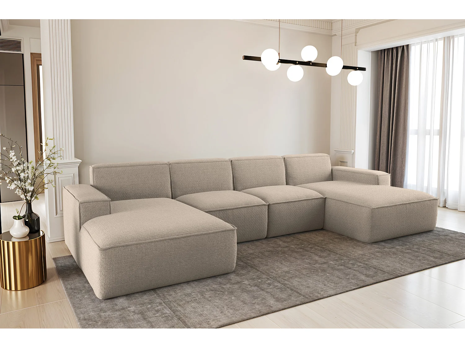 Canapé d'angle en U Siena avec tissu Artico Beige