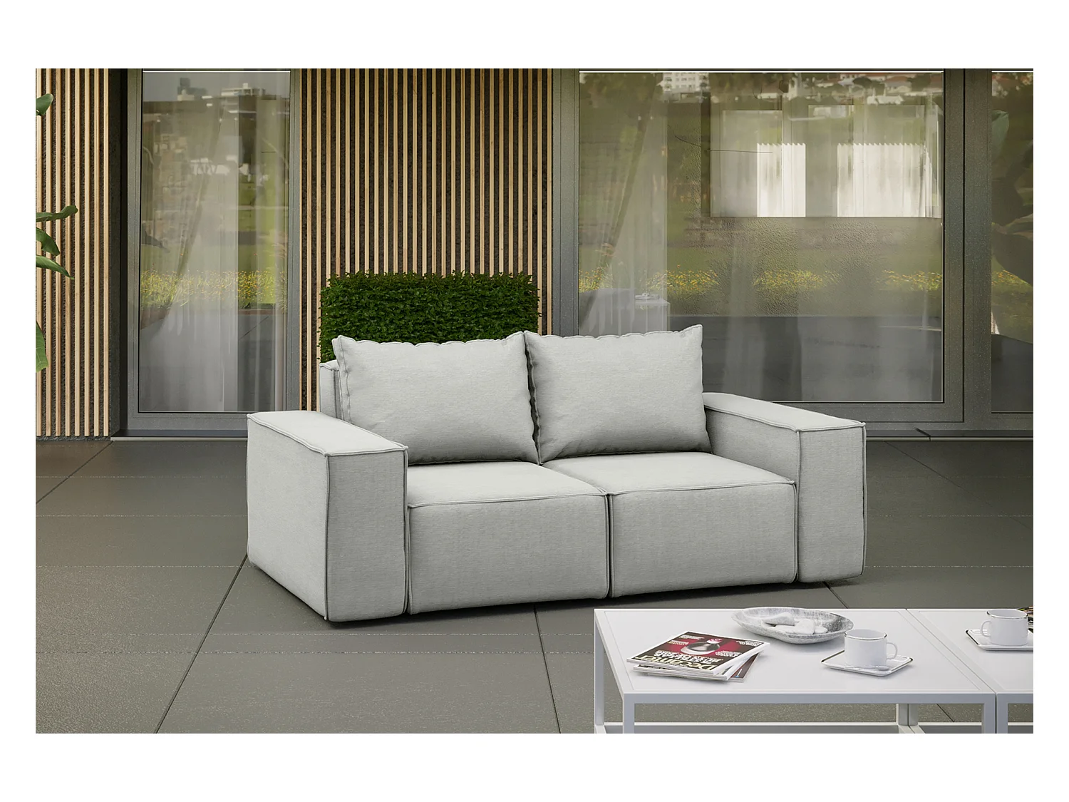 Tuinmeubelbank tweezits SONNE, stof ARTICLE, lichtgrijs