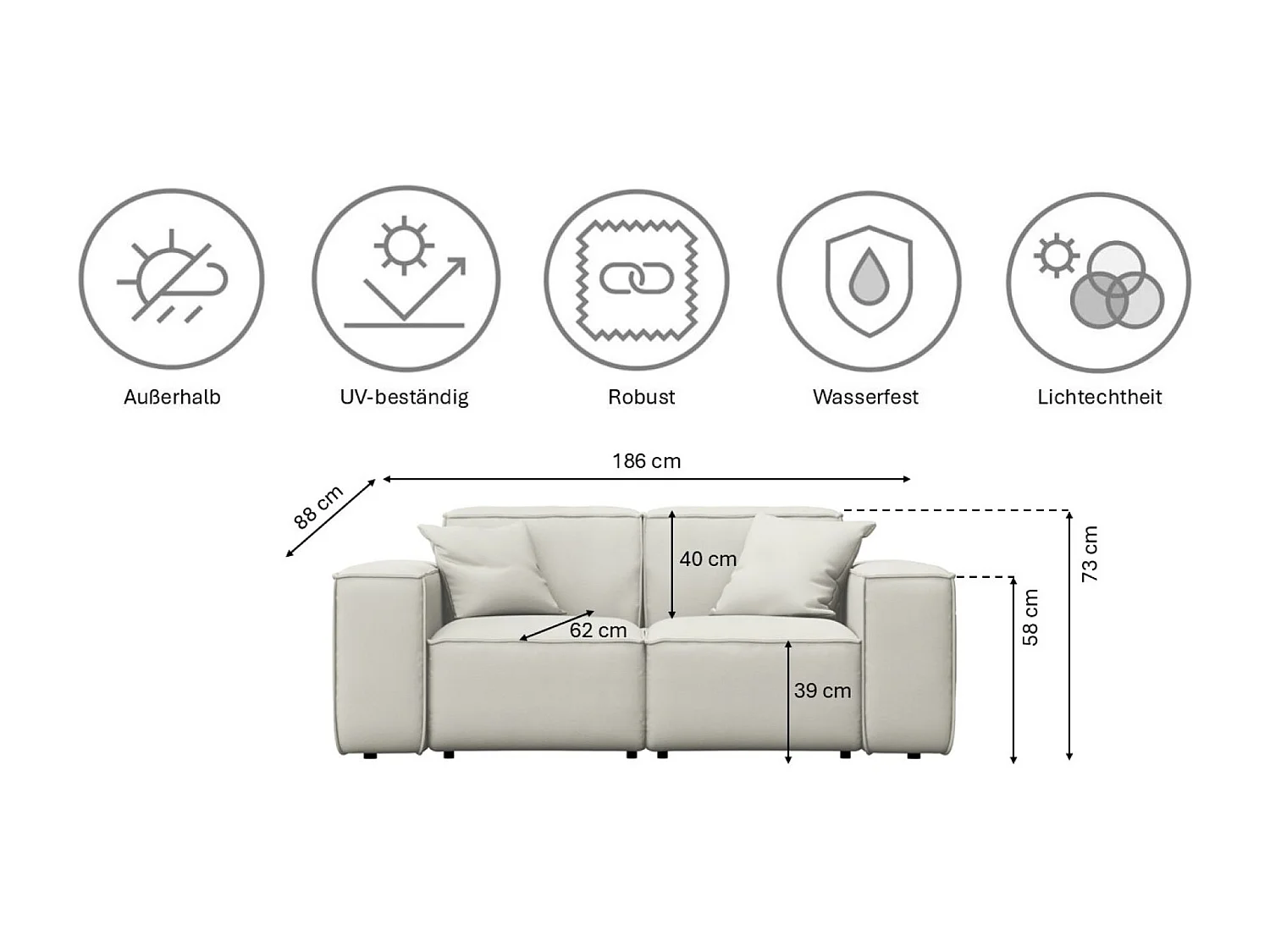 Tuinmeubelbank tweezits MALIBU, stof ODYSSEY, crème