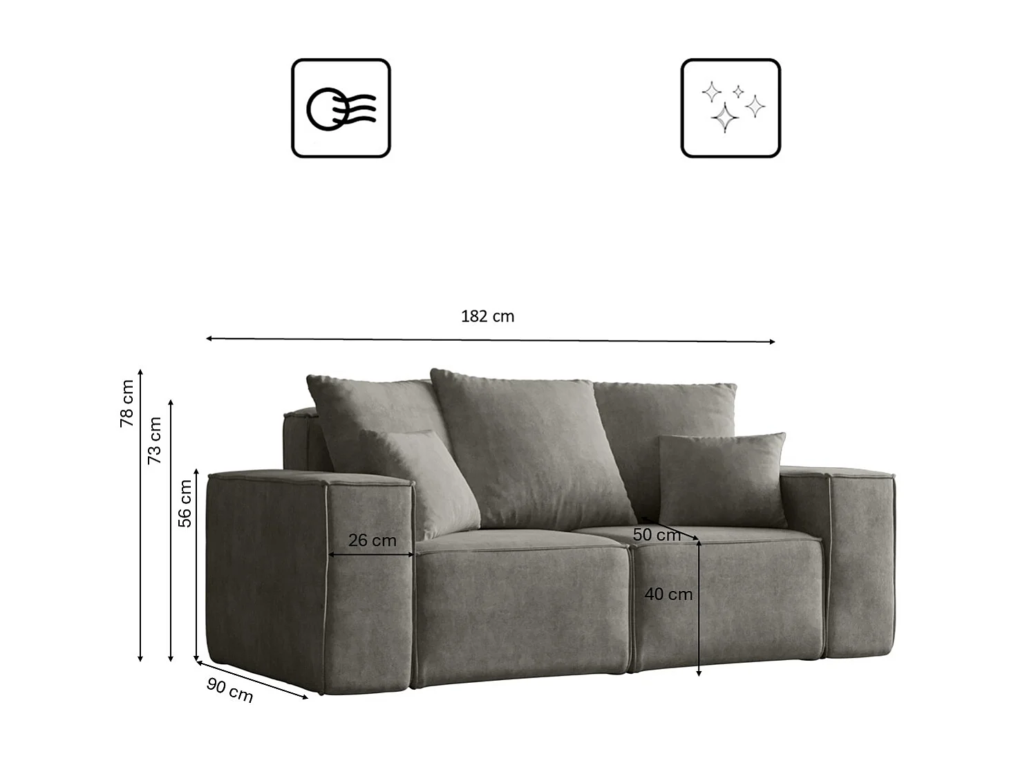 Canapé deux places ELLA, tissu Noel, gris