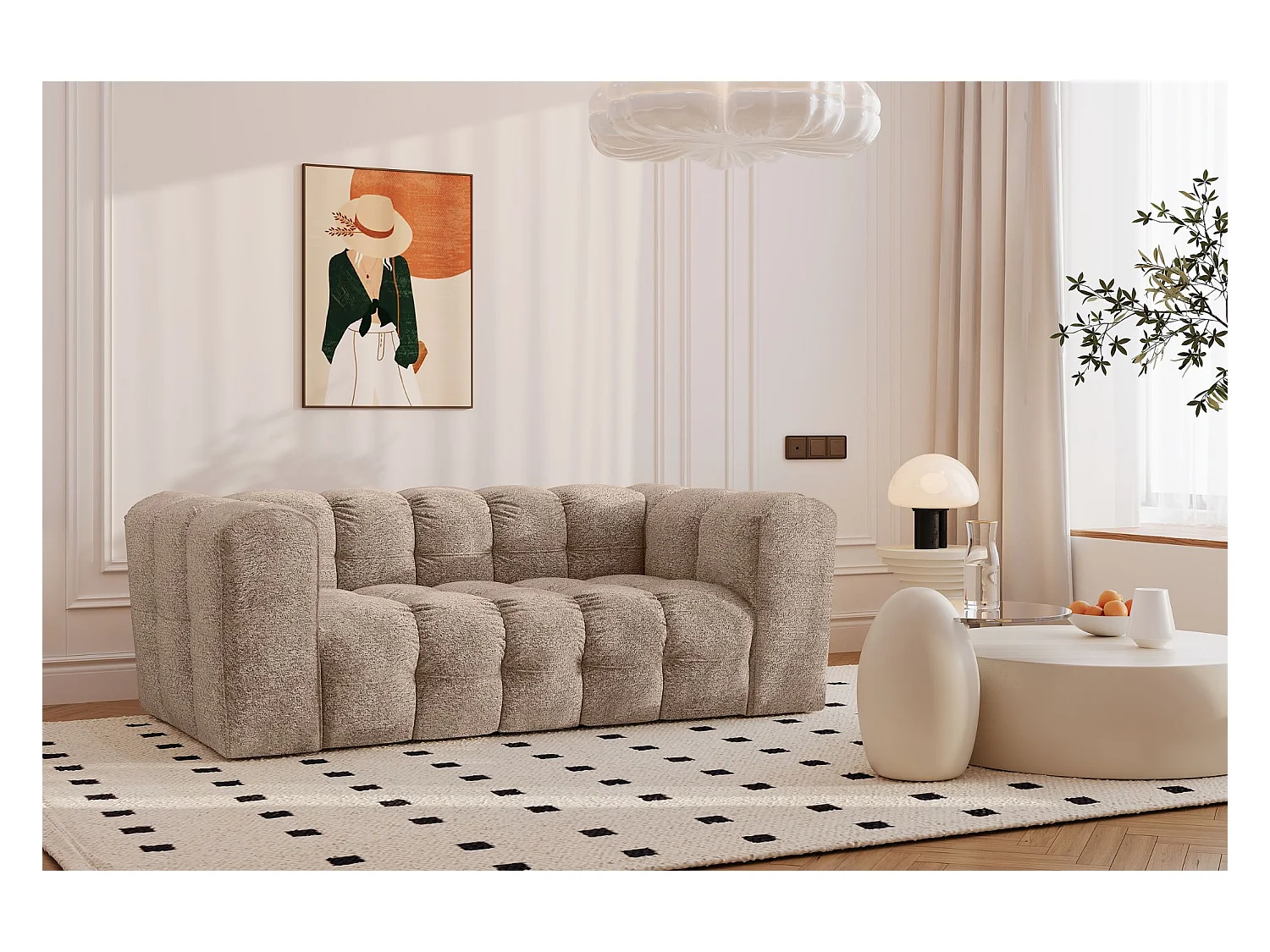 2-zitsbank, comfortbank BALOO, stof Schenille & Bouclé, donkerbeige