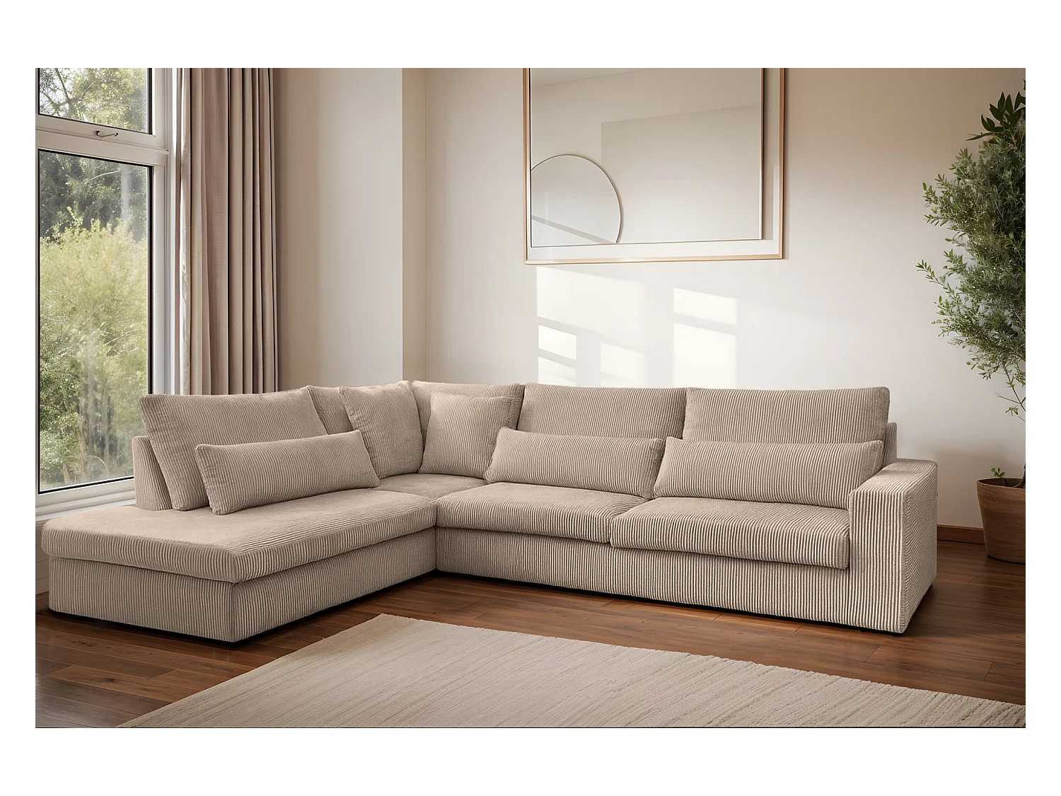 Canapé d'angle en L SVEN tissu Poso beige foncé gauche