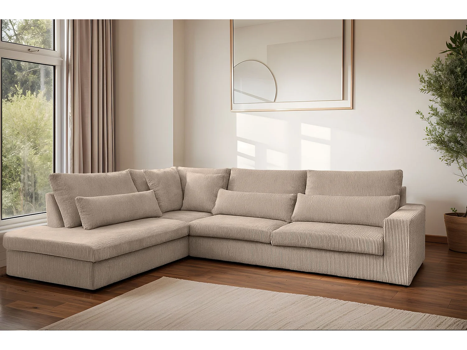 Canapé d'angle en L SVEN tissu Poso beige foncé gauche