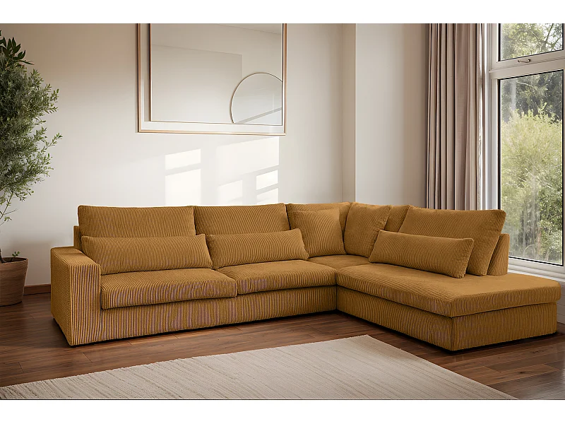 Ecksofa L-Form SVEN Stoff Poso Senffarbe Rechts