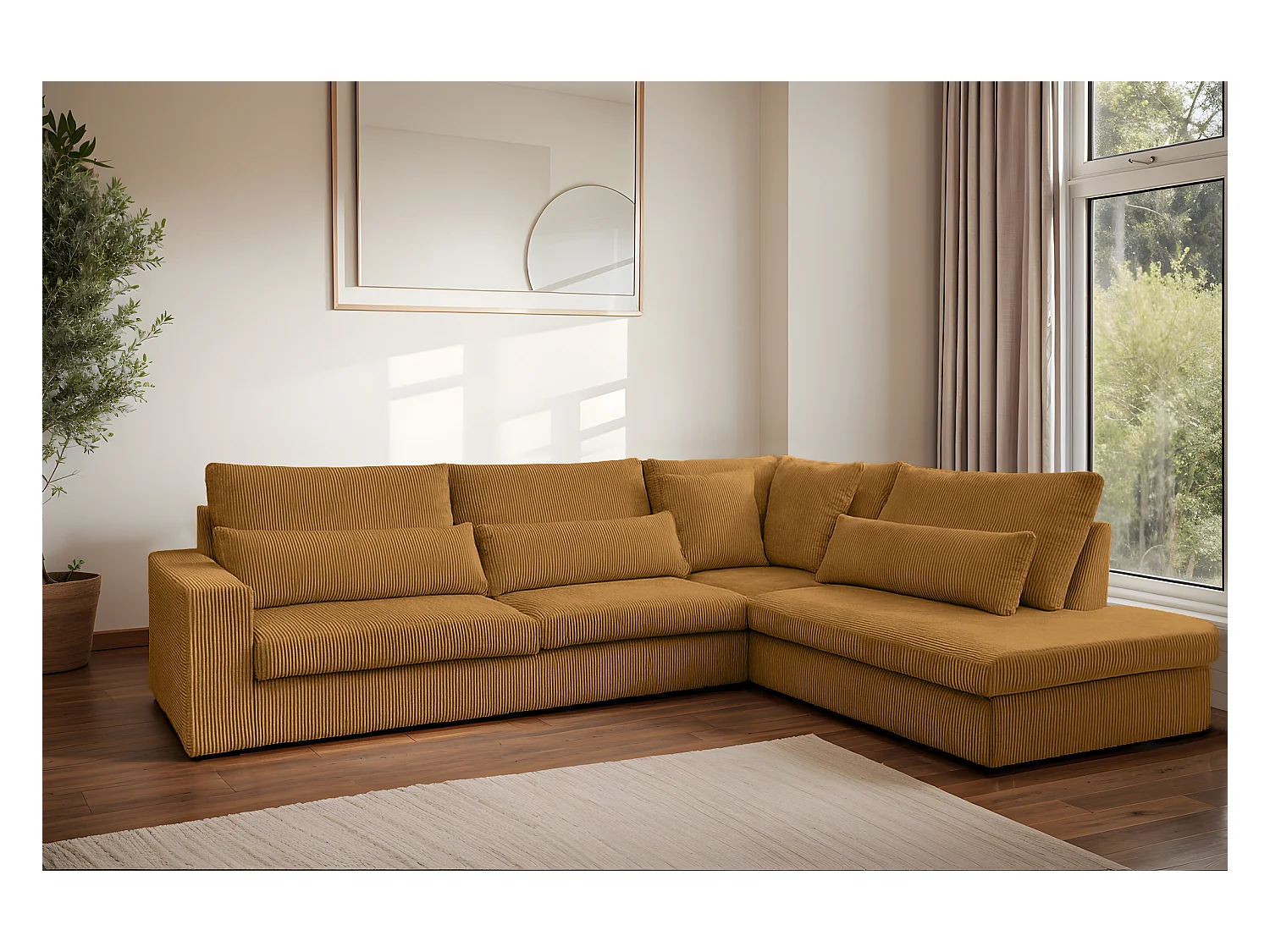 Canapé d'angle en L SVEN tissu Poso couleur moutarde droite