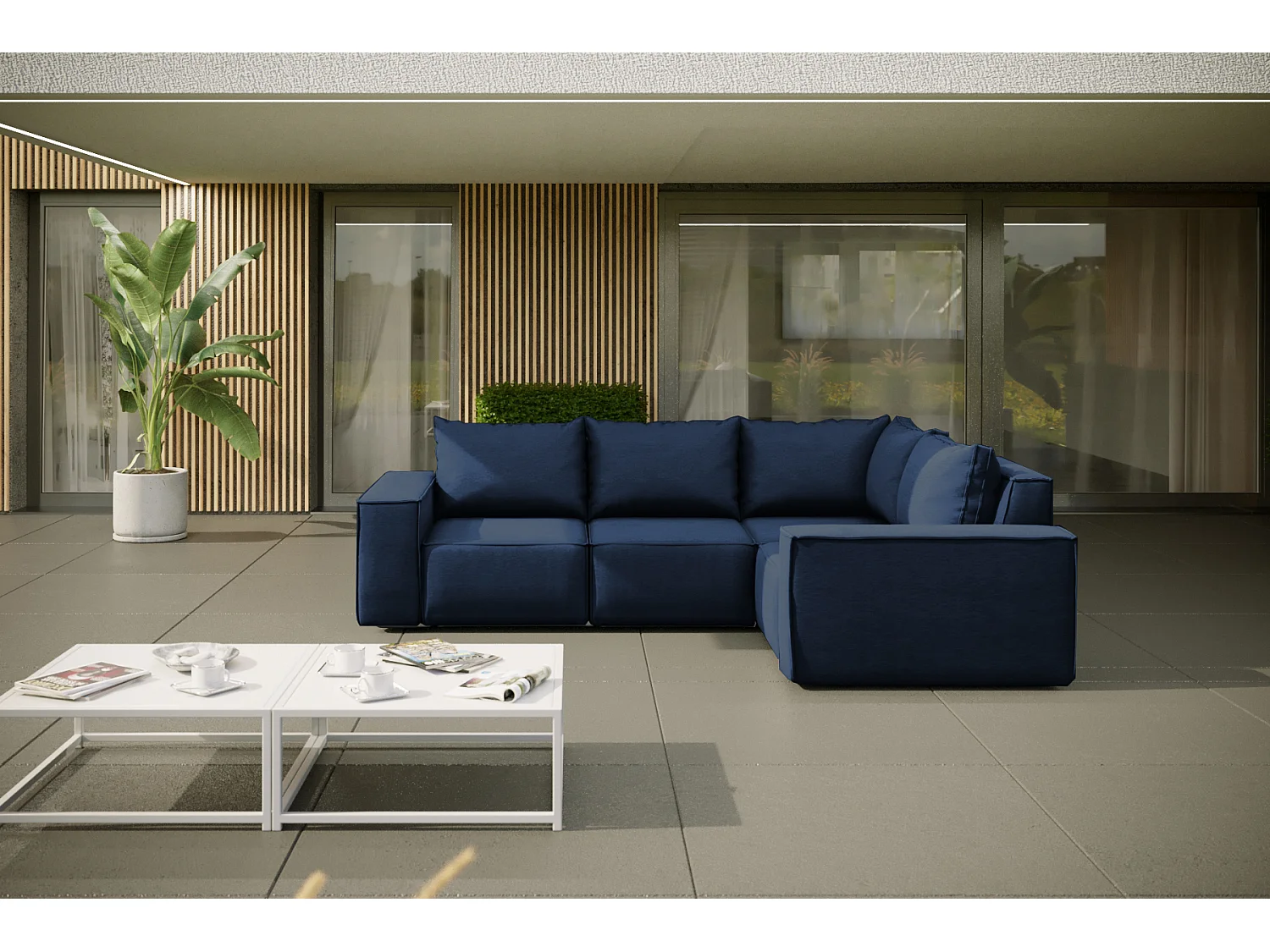 Gartenmöbel Ecksofa SONNE, Stoff ARTIKEL, Marineblau, Links