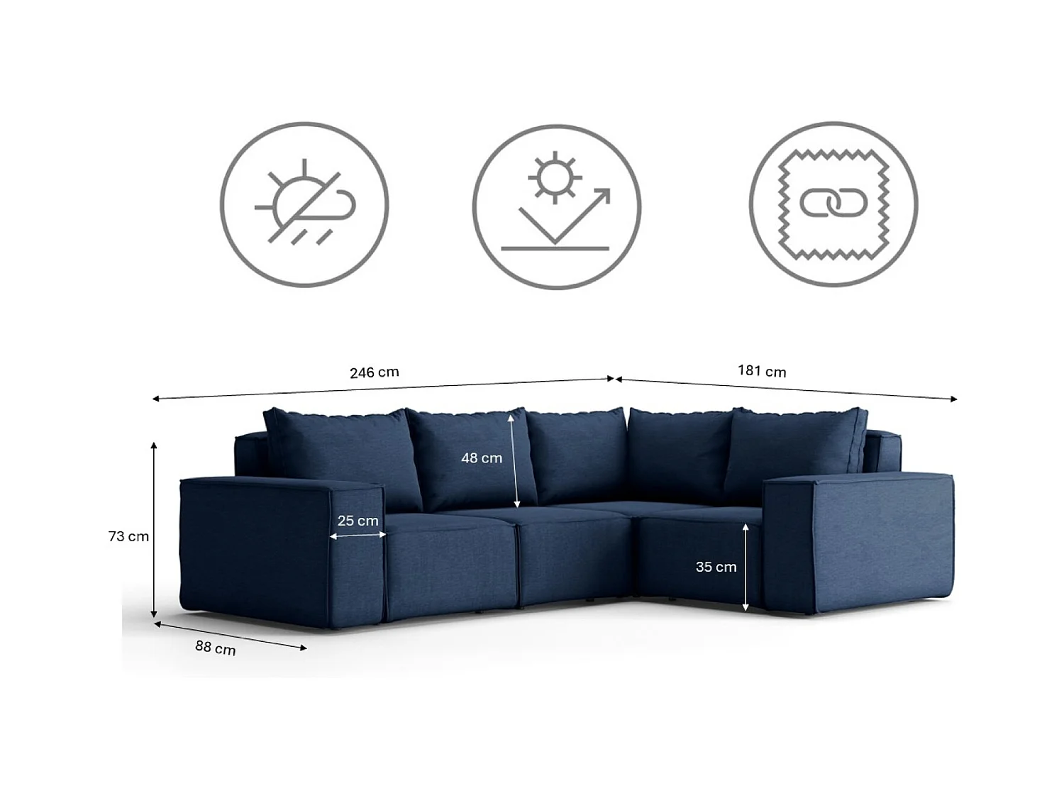 Gartenmöbel Ecksofa SONNE, Stoff ARTIKEL, Marineblau, Links