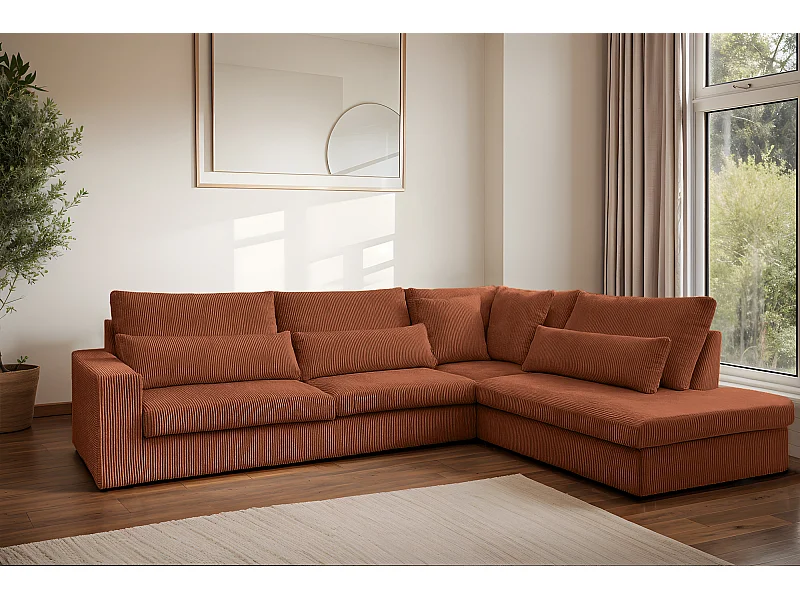 Ecksofa L-Form SVEN Stoff Poso Kupfer Rechts