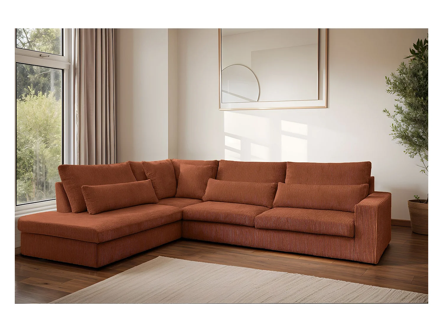 Canapé d'angle en L SVEN tissu Poso cuivre gauche