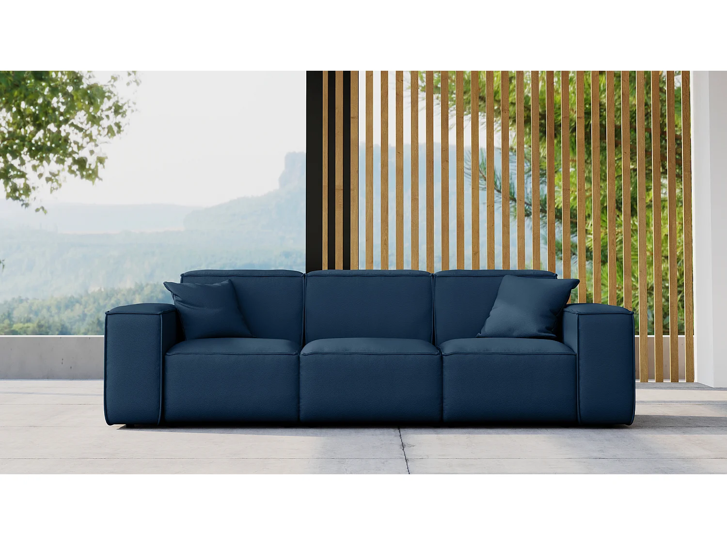 Salon de jardin canapé trois places MALIBU, tissu ODYSSEY, bleu marine