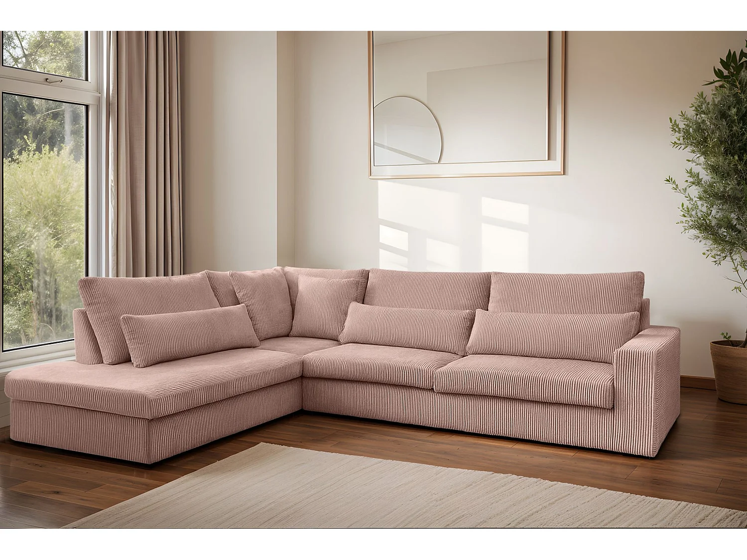 Canapé d'angle en L SVEN tissu Poso Rosa Gauche